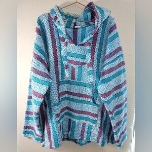 Colorful Striped Baja Hoodie Blue Red White Stripe sz XXL